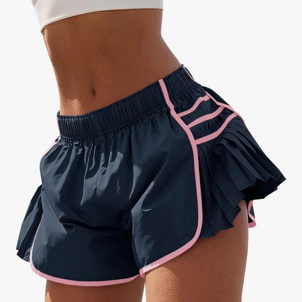 Blue and Pink‎ Layered Athletic Shorts with Elastic Waistband